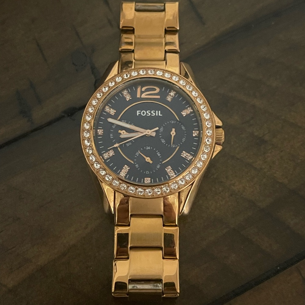 Fossil Riley Multi-Function Navy Dial Rose Gold-P… - image 1